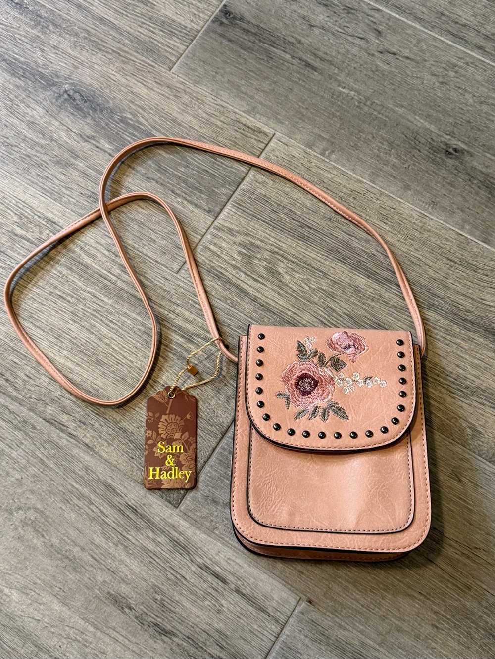 Sam & Hadley Pink Faux Leather Crossbody Bag with Western Floral Embroidery